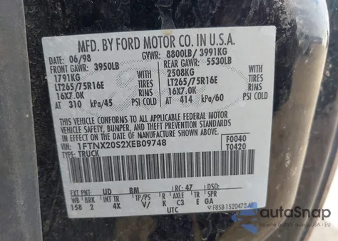 1999 Ford F-250 Lariat/Xl/Xlt from USA, damaged, VIN 1FTNX20S2XEB09748